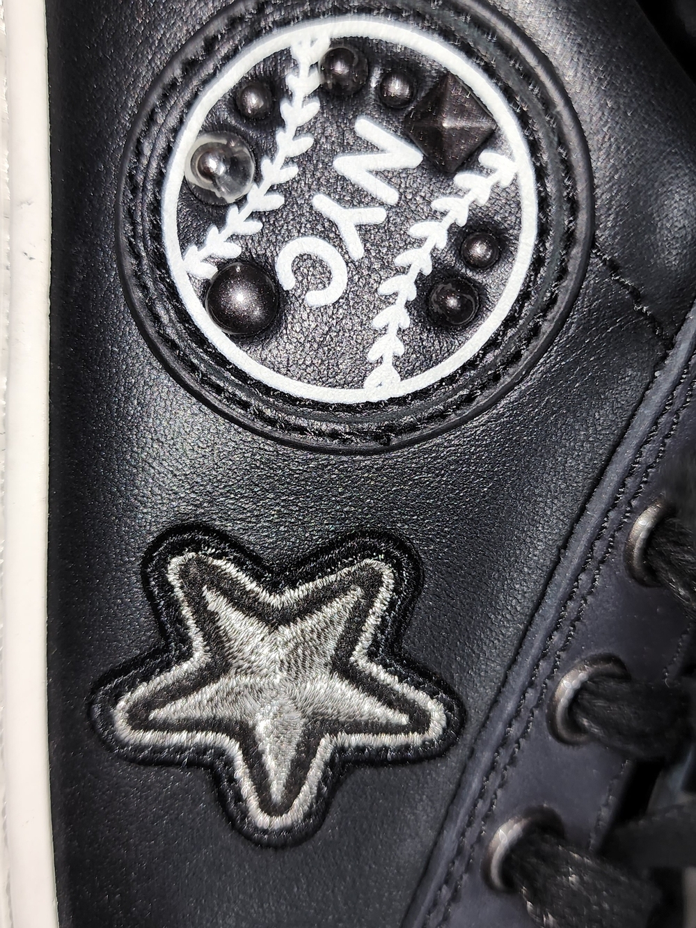 COACH Porter Black Leather Embellished Sneakers Stars Studs NYC Patches [Size] - Picture 11 of 13